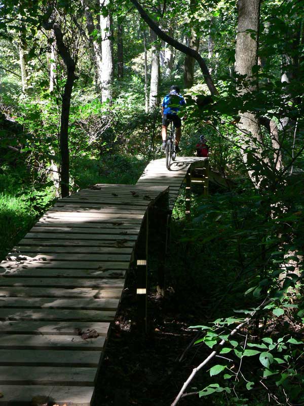 Mountain bicycle Skills Trail on the White Clay State Park trail system in Delaware.